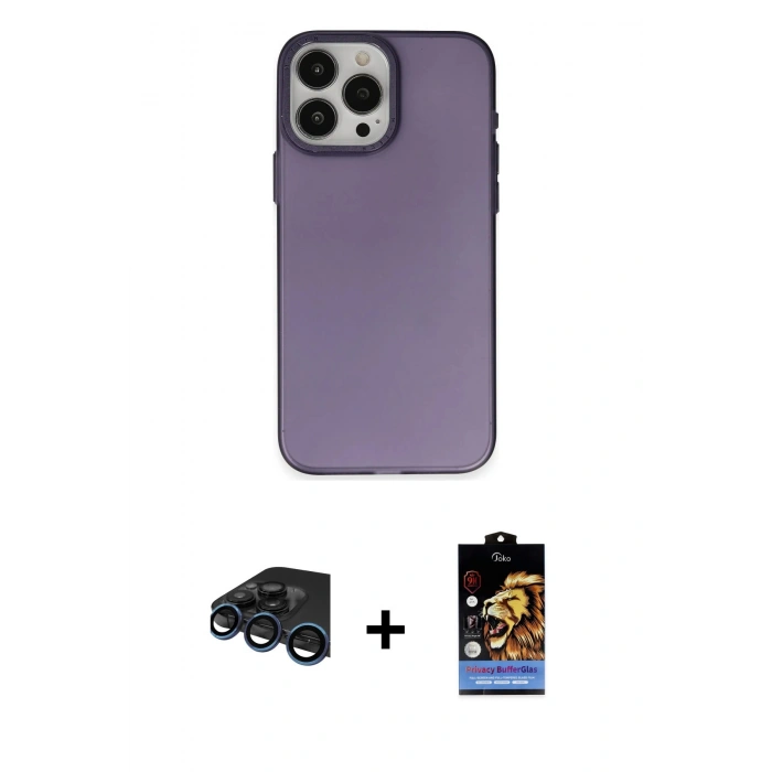 ieg™ iPhone 15 Pro Kılıf Ahenk Çizgi Prime - Siyah Buffer Hayalet Cam Ekran Koruyucu + Lacivert Raze Metal Kamera Lens