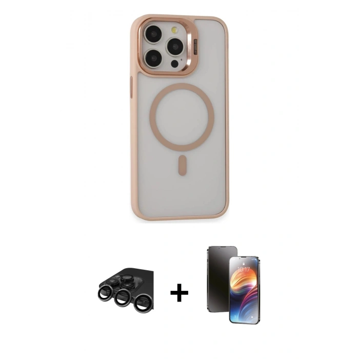 MARSİLYAN™- iPhone 15 Pro Kılıf Ahenk Klasik Özel Seri - Siyah 3D Antistatik Mat Seramik Nano Ekran Koruyucu + Raze Metal Kamera Lens - TMGI