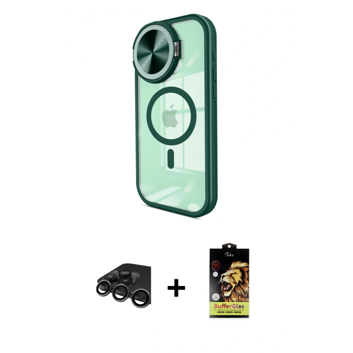 ieg™ iPhone 15 Pro Kılıf Kıvılcım Modern Koleksiyonu - Siyah Buffer Cam Ekran Koruyucu + Titanyum Gri Raze Metal Kamera Lens