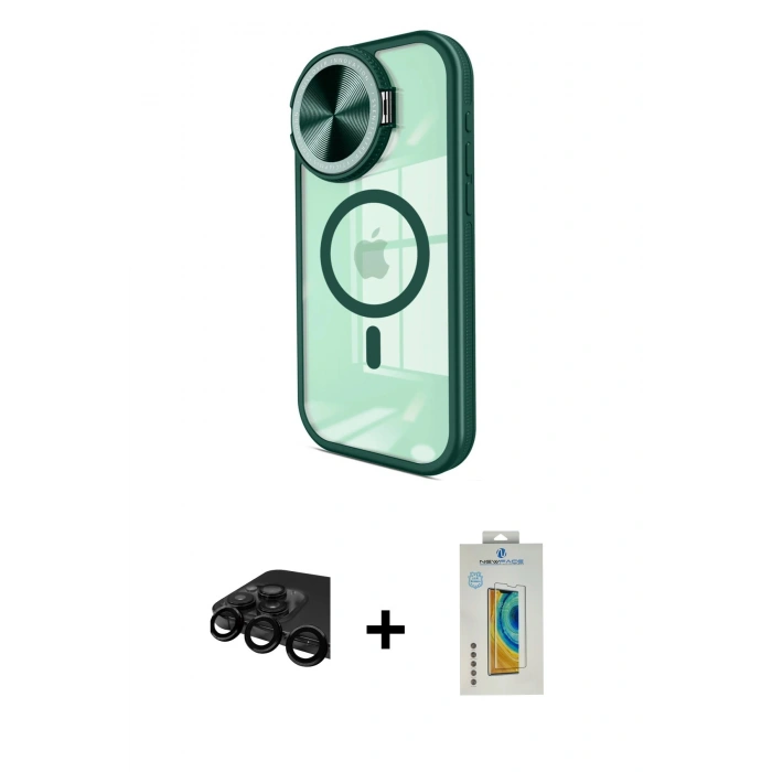 ieg™ iPhone 15 Pro Kılıf Kıvılcım Modern Koleksiyonu - Siyah Polymer Nano Ekran Koruyucu + Siyah Raze Metal Kamera Lens