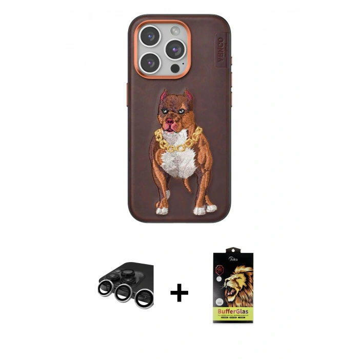 ieg™ iPhone 15 Pro Kılıf Nova Form Koleksiyonu - Siyah Buffer Cam Ekran Koruyucu + Gümüş Raze Metal Kamera Lens