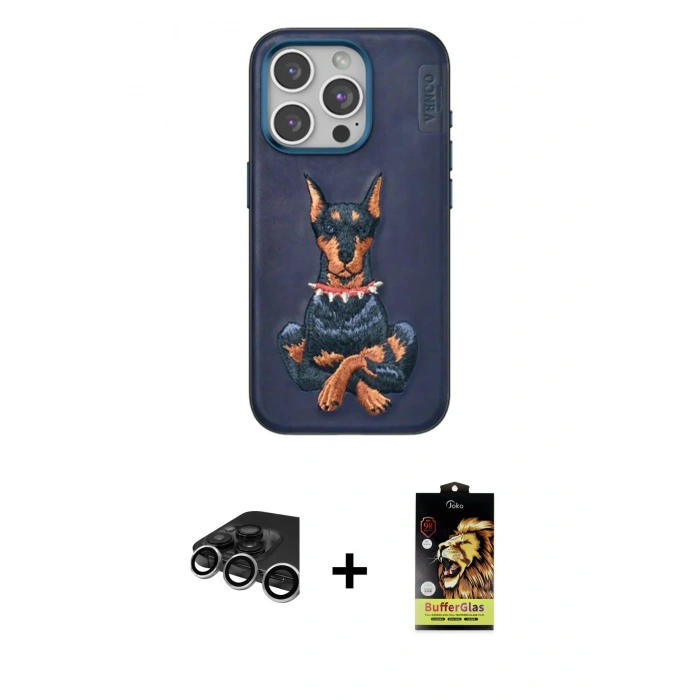 ieg™ iPhone 15 Pro Kılıf Nova Form Koleksiyonu - Siyah Buffer Cam Ekran Koruyucu + Gümüş Raze Metal Kamera Lens