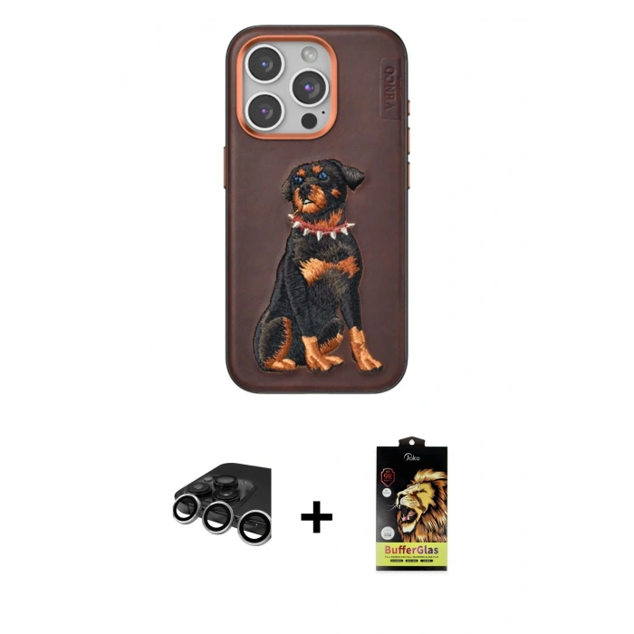 ieg™ iPhone 15 Pro Kılıf Nova Form Koleksiyonu - Siyah Buffer Cam Ekran Koruyucu + Gümüş Raze Metal Kamera Lens