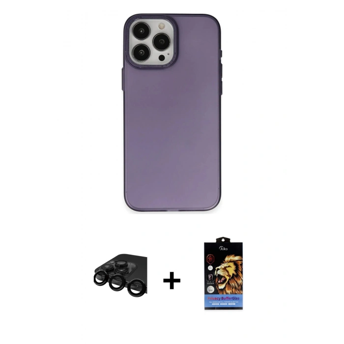ieg™ iPhone 15 Pro Max Kılıf Ahenk Çizgi Prime - Siyah Buffer Hayalet Cam Ekran Koruyucu + Siyah Raze Metal Kamera Lens