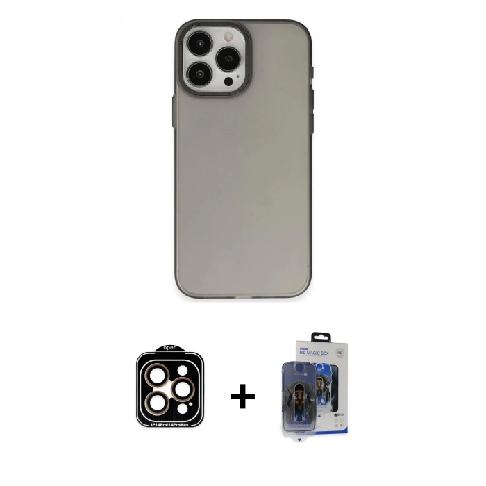 ieg™ iPhone 15 Pro Max Kılıf Ahenk Çizgi Prime - Siyah Vanessa Magic Cam + Turuncu PVD Metal Kamera Lens