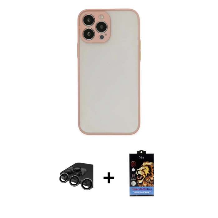 ieg™ iPhone 15 Pro Max Kılıf Ahenk Çizgi Serisi - Siyah Buffer Hayalet Cam Ekran Koruyucu + Titanyum Gri Raze Metal Kamera Lens