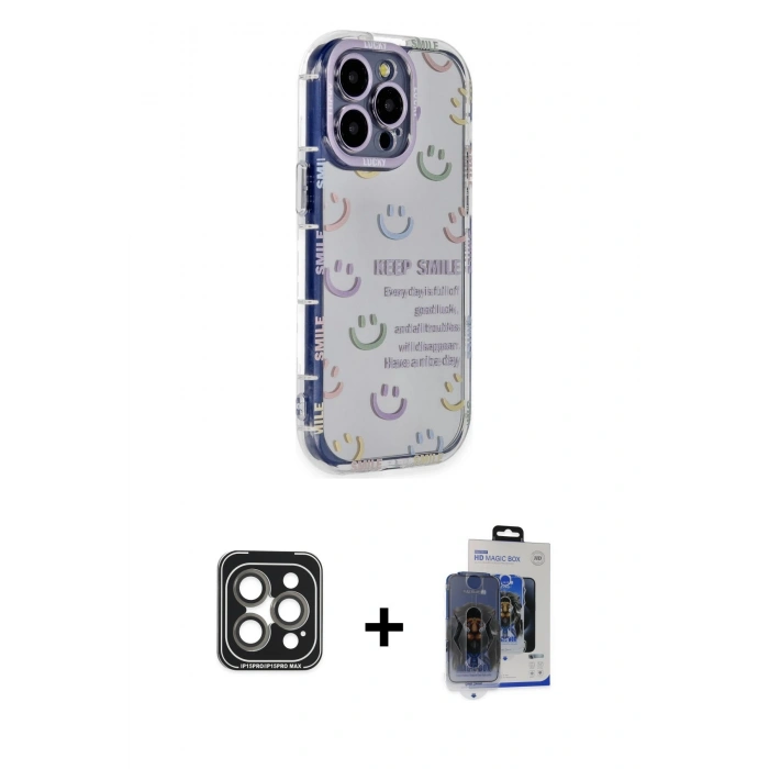 ieg™ iPhone 15 Pro Max Kılıf Ahenk Modern Serisi - Siyah Vanessa Magic Cam + Gri PVD Metal Kamera Lens
