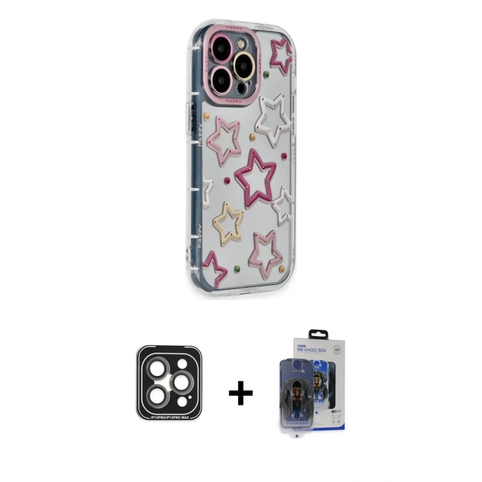 ieg™ iPhone 15 Pro Max Kılıf Ahenk Modern Serisi - Siyah Vanessa Magic Cam + Gri PVD Metal Kamera Lens