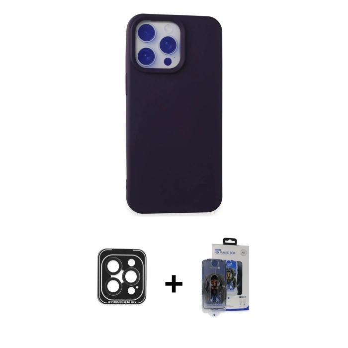 ieg™ iPhone 15 Pro Max Kılıf Ahenk Serisi - Siyah Vanessa Magic Cam + Siyah PVD Metal Kamera Lens
