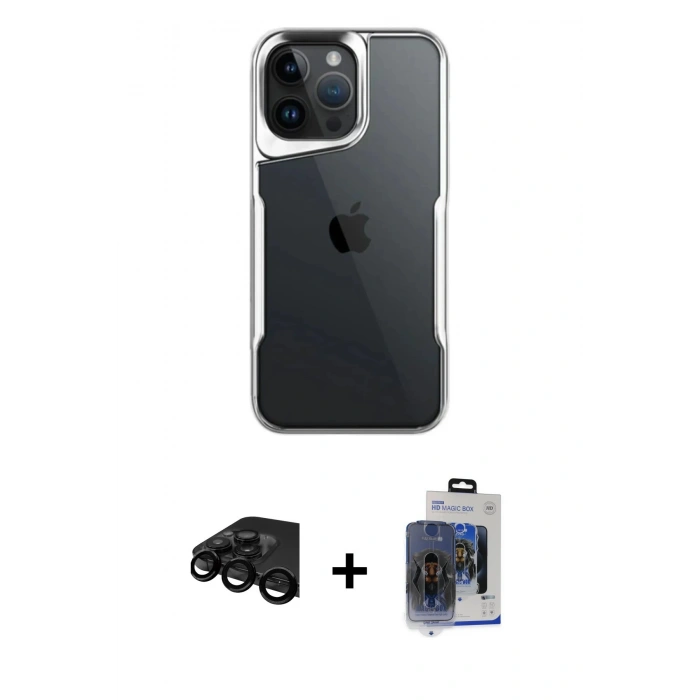 ieg™ iPhone 15 Pro Max Kılıf Akış Çizgi Koleksiyonu - Siyah Vanessa Magic Cam + Siyah Raze Metal Kamera Lens