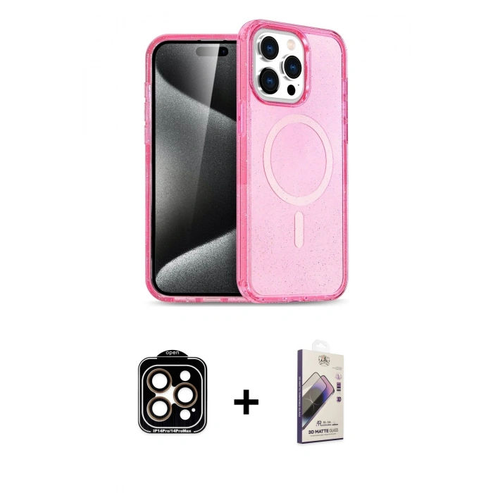 ieg™ iPhone 15 Pro Max Kılıf Eksen Doku Koleksiyonu - Siyah Bilvis 3D Mat Cam Ekran Koruyucu + Turuncu PVD Metal Kamera Lens