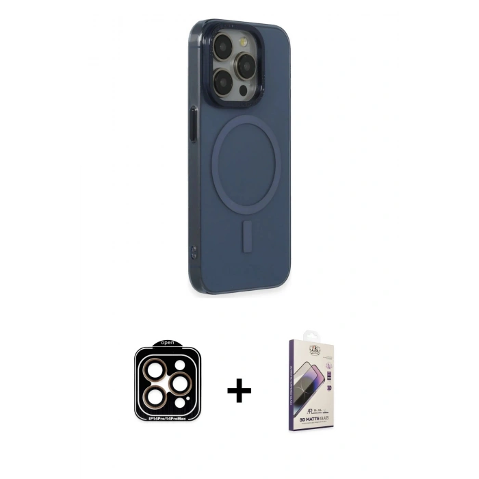 ieg™ iPhone 15 Pro Max Kılıf Eksen Işık Prime - Siyah Bilvis 3D Mat Cam Ekran Koruyucu + Turuncu PVD Metal Kamera Lens