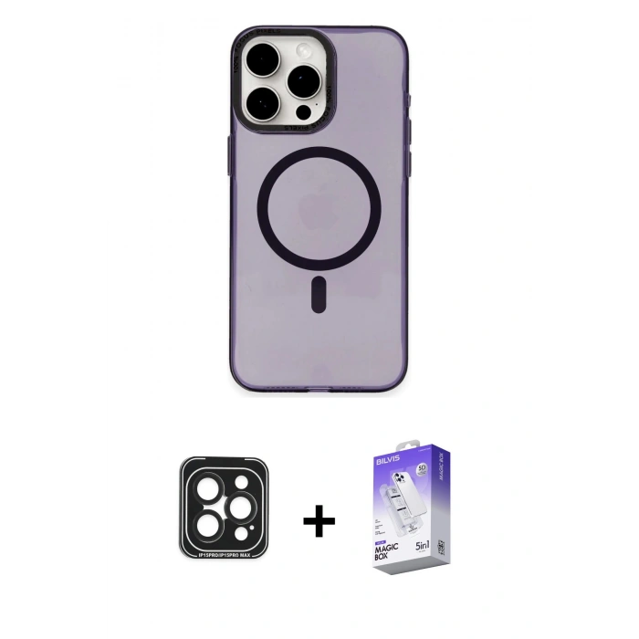 ieg™ iPhone 15 Pro Max Kılıf Eksen Işık Prime - Siyah Bilvis 5in1 3D Magic Cam Ekran Koruyucu + Siyah PVD Metal Kamera Lens