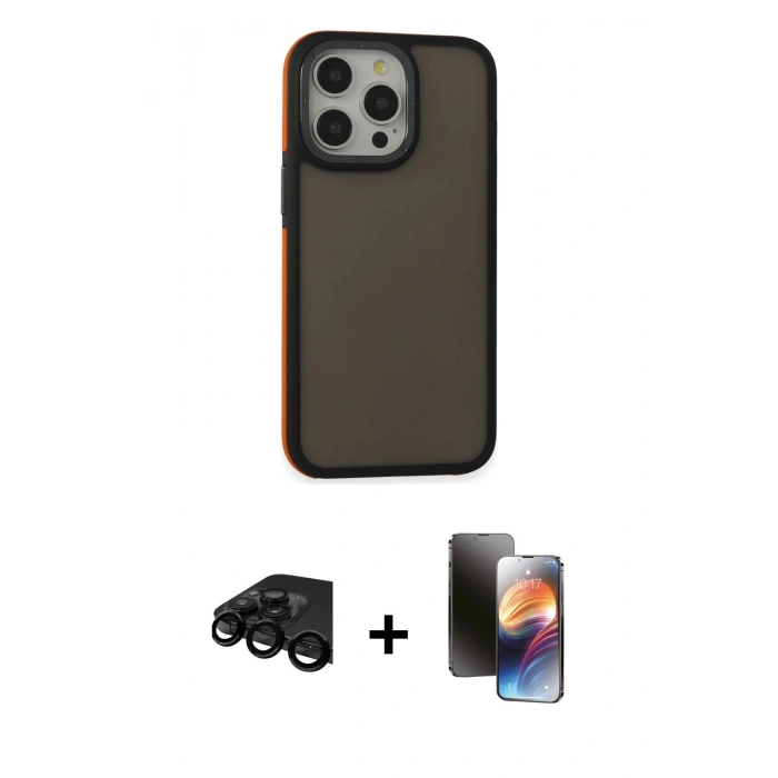 ieg™ iPhone 15 Pro Max Kılıf Eksen Işık - Siyah 3D Antistatik Mat Seramik Nano Ekran Koruyucu + Siyah Raze Metal Kamera Lens