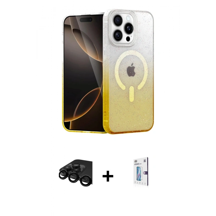 ieg™ iPhone 15 Pro Max Kılıf Eksen Minimal Özel Seri - Siyah Bilvis 0.18mm Plus Cam Ekran Koruyucu + Siyah Raze Metal Kamera Lens