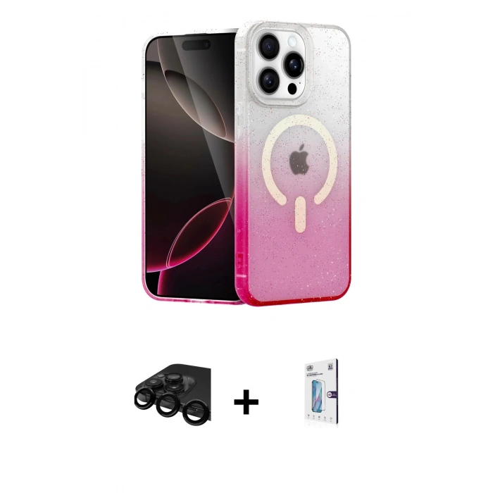 ieg™ iPhone 15 Pro Max Kılıf Eksen Minimal Özel Seri - Siyah Bilvis 0.18mm Plus Cam Ekran Koruyucu + Siyah Raze Metal Kamera Lens