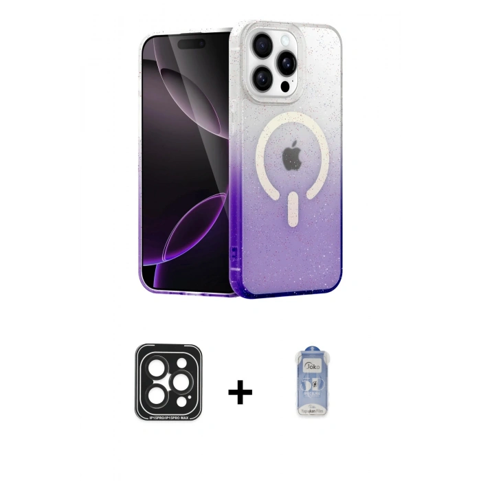 ieg™ iPhone 15 Pro Max Kılıf Eksen Minimal Özel Seri - Siyah Joko Magic 5D Cam + Siyah PVD Metal Kamera Lens