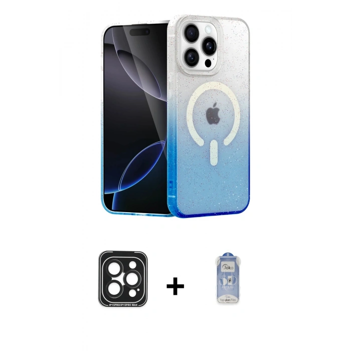 ieg™ iPhone 15 Pro Max Kılıf Eksen Minimal Özel Seri - Siyah Joko Magic 5D Cam + Siyah PVD Metal Kamera Lens