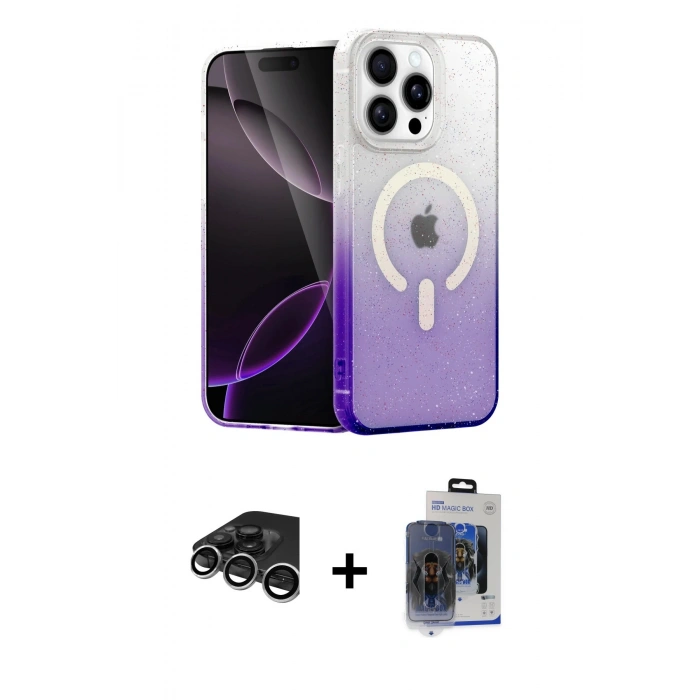 ieg™ iPhone 15 Pro Max Kılıf Eksen Minimal Özel Seri - Siyah Vanessa Magic Cam + Gümüş Raze Metal Kamera Lens
