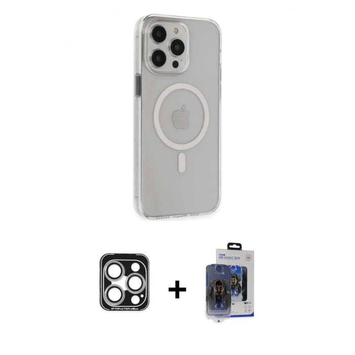 ieg™ iPhone 15 Pro Max Kılıf Kıvılcım Asil Özel Seri - Siyah Vanessa Magic Cam + Gümüş PVD Metal Kamera Lens