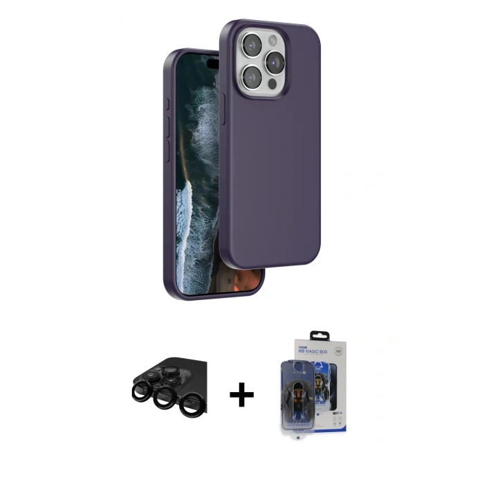 ieg™ iPhone 15 Pro Max Kılıf Kıvılcım Çizgi Serisi - Siyah Vanessa Magic Cam + Siyah Raze Metal Kamera Lens