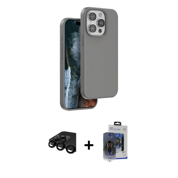 ieg™ iPhone 15 Pro Max Kılıf Kıvılcım Çizgi Serisi - Siyah Vanessa Magic Cam + Siyah Raze Metal Kamera Lens