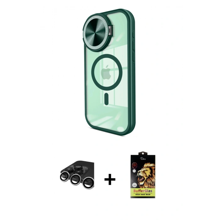ieg™ iPhone 15 Pro Max Kılıf Kıvılcım Modern Koleksiyonu - Siyah Buffer Cam Ekran Koruyucu + Gümüş Raze Metal Kamera Lens