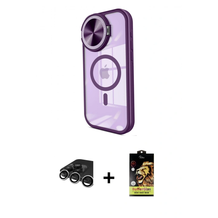 ieg™ iPhone 15 Pro Max Kılıf Kıvılcım Modern Koleksiyonu - Siyah Buffer Cam Ekran Koruyucu + Gümüş Raze Metal Kamera Lens