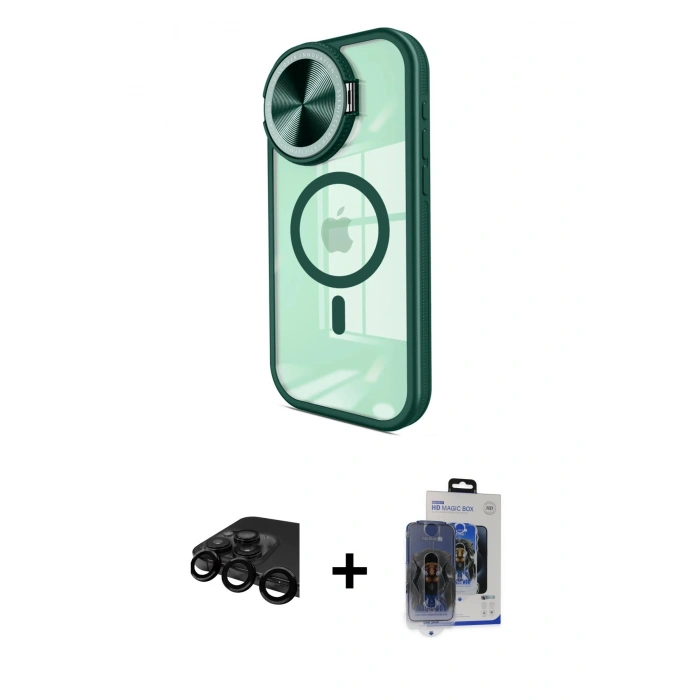 ieg™ iPhone 15 Pro Max Kılıf Kıvılcım Modern Koleksiyonu - Siyah Vanessa Magic Cam + Siyah Raze Metal Kamera Lens