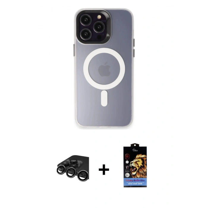 ieg™ iPhone 15 Pro Max Kılıf Kozmos Çizgi Prime - Siyah Buffer Hayalet Cam Ekran Koruyucu + Titanyum Gri Raze Metal Kamera Lens