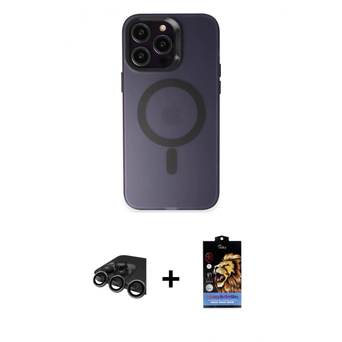 ieg™ iPhone 15 Pro Max Kılıf Kozmos Çizgi Prime - Siyah Buffer Hayalet Cam Ekran Koruyucu + Titanyum Gri Raze Metal Kamera Lens