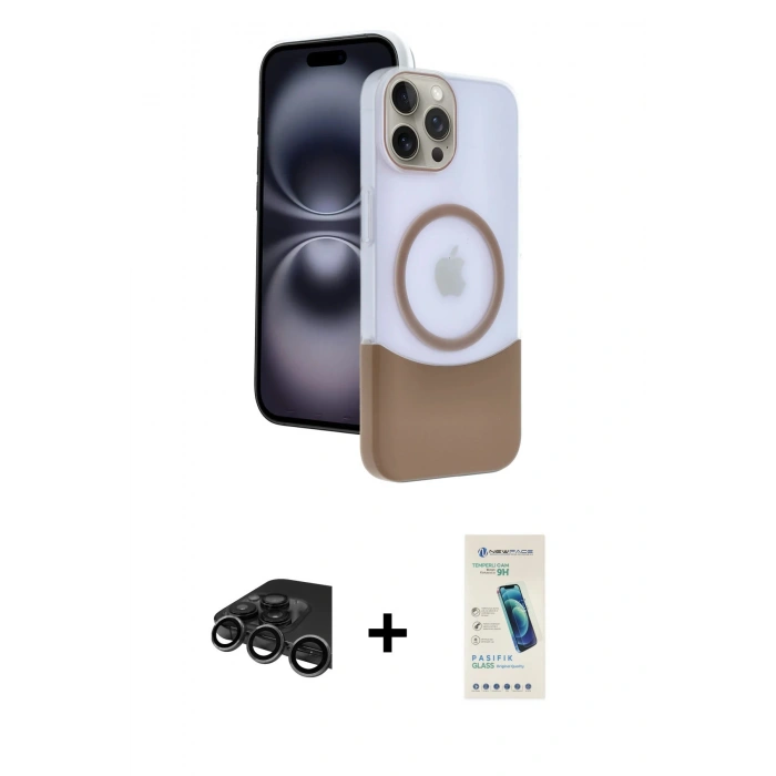 ieg™ iPhone 15 Pro Max Kılıf Kozmos Form Özel Seri - Şeffaf Pasifik Cam Ekran Koruyucu + Titanyum Gri Raze Metal Kamera Lens