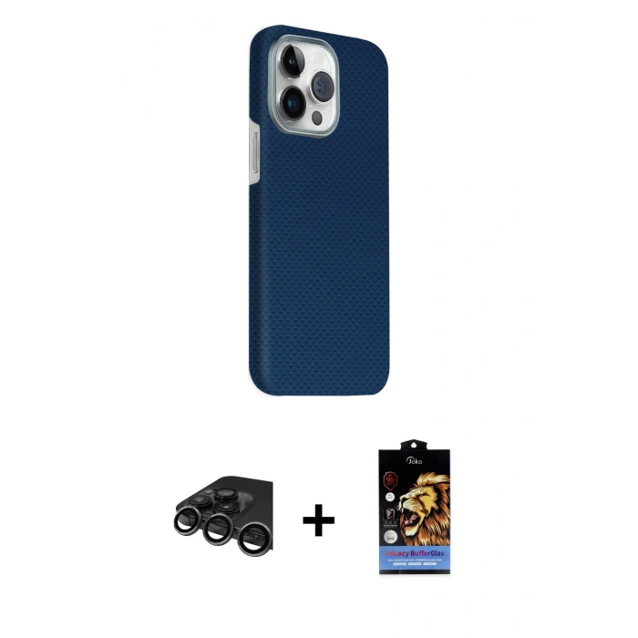 ieg™ iPhone 15 Pro Max Kılıf Kozmos Klasik Prime - Siyah Buffer Hayalet Cam Ekran Koruyucu + Titanyum Gri Raze Metal Kamera Lens