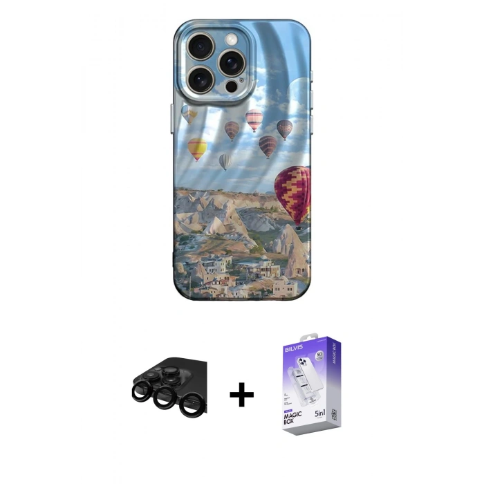 ieg™ iPhone 15 Pro Max Kılıf Nova Doku Prime - Siyah Bilvis 5in1 3D Magic Cam Ekran Koruyucu + Siyah Raze Metal Kamera Lens