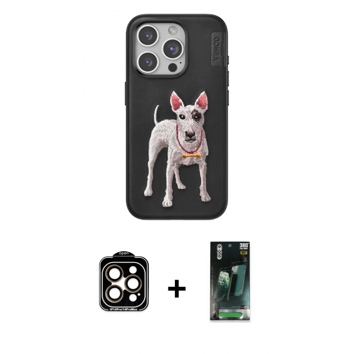 ieg™ iPhone 15 Pro Max Kılıf Nova Form Koleksiyonu - Şeffaf 360 Full Body Arka Koruyucu + Turuncu PVD Metal Kamera Lens