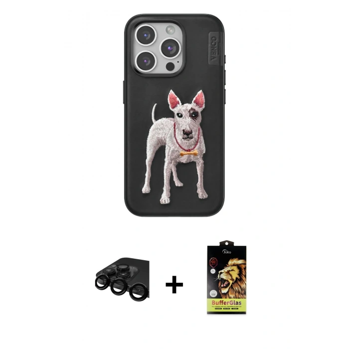 ieg™ iPhone 15 Pro Max Kılıf Nova Form Koleksiyonu - Siyah Buffer Cam Ekran Koruyucu + Siyah Raze Metal Kamera Lens