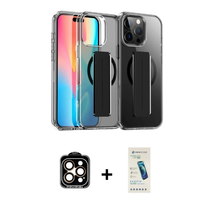 ieg™ iPhone 15 Pro Max Kılıf Nova Işık Koleksiyonu - Şeffaf Pasifik Cam Ekran Koruyucu + Turuncu PVD Metal Kamera Lens
