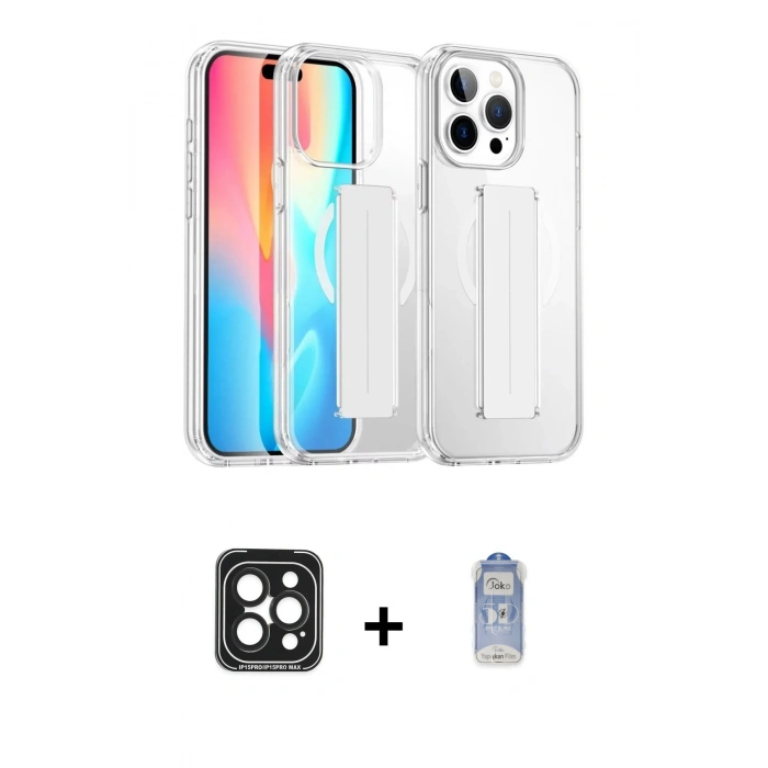 ieg™ iPhone 15 Pro Max Kılıf Nova Işık Koleksiyonu - Siyah Joko Magic 5D Cam + Siyah PVD Metal Kamera Lens