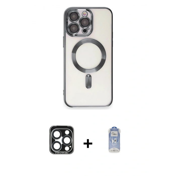 MARSİLYAN™- iPhone 15 Pro Max Kılıf Nova Işık Özel Seri - Siyah Joko Magic 5D Cam + PVD Metal Kamera Lens - LT