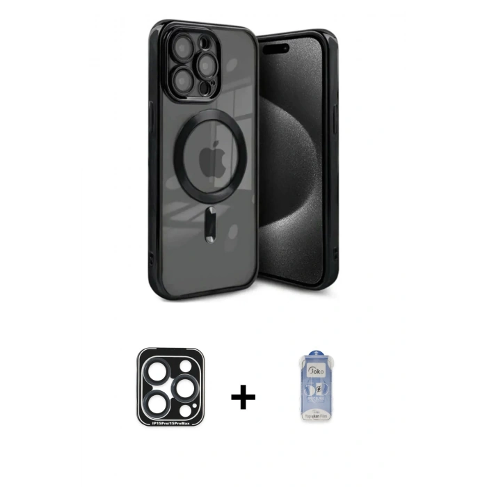MARSİLYAN™- iPhone 15 Pro Max Kılıf Nova Işık Özel Seri - Siyah Joko Magic 5D Cam + PVD Metal Kamera Lens - LT