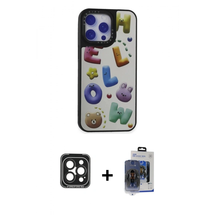 ieg™ iPhone 15 Pro Max Kılıf Odak Klasik Serisi - Siyah Vanessa Magic Cam + Siyah PVD Metal Kamera Lens