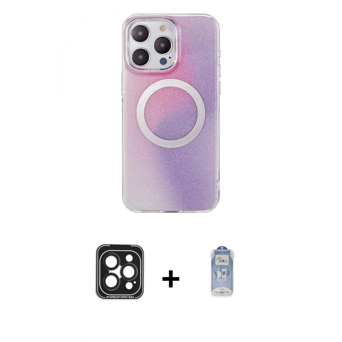 ieg™ iPhone 15 Pro Max Kılıf Pusula Form - Siyah Joko Magic 5D Cam + Siyah PVD Metal Kamera Lens