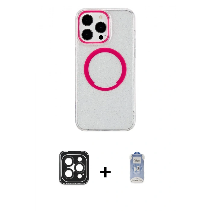 ieg™ iPhone 15 Pro Max Kılıf Pusula Form - Siyah Joko Magic 5D Cam + Siyah PVD Metal Kamera Lens