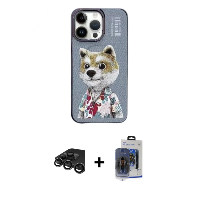 ieg™ iPhone 15 Pro Max Kılıf Siluet Modern Özel Seri - Siyah Vanessa Magic Cam + Titanyum Gri Raze Metal Kamera Lens