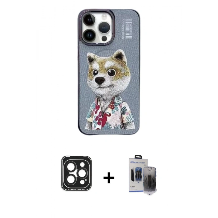 ieg™ iPhone 15 Pro Max Kılıf Siluet Modern Özel Seri - Siyah Vanessa Magic Hayalet Cam + Siyah PVD Metal Kamera Lens