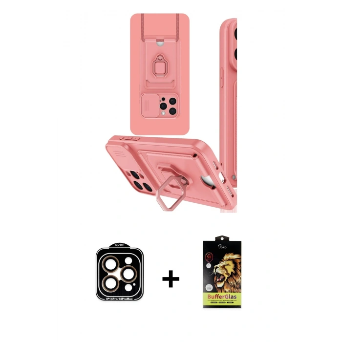 ieg™ iPhone 15 Pro Max Kılıf Vadi Form Prime - Siyah Buffer Cam Ekran Koruyucu + Turuncu PVD Metal Kamera Lens