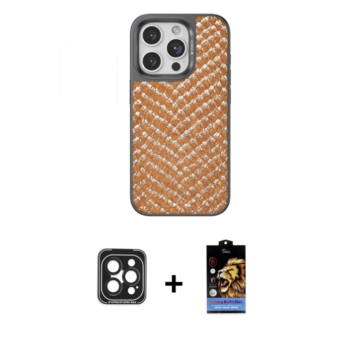ieg™ iPhone 15 Pro Max Kılıf Vadi Özel Seri - Siyah Buffer Hayalet Cam Ekran Koruyucu + Siyah PVD Metal Kamera Lens