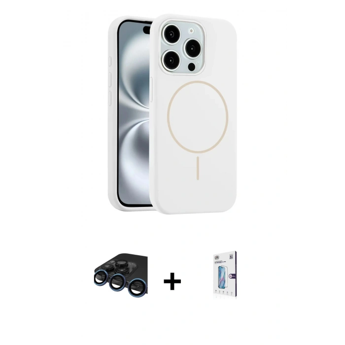ieg™ iPhone 15 Pro Max Kılıf Yankı Form Serisi - Siyah Bilvis 0.18mm Plus Cam Ekran Koruyucu + Lacivert Raze Metal Kamera Lens