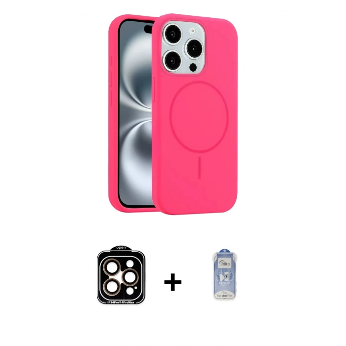 ieg™ iPhone 15 Pro Max Kılıf Yankı Form Serisi - Siyah Joko Magic 5D Cam + Turuncu PVD Metal Kamera Lens