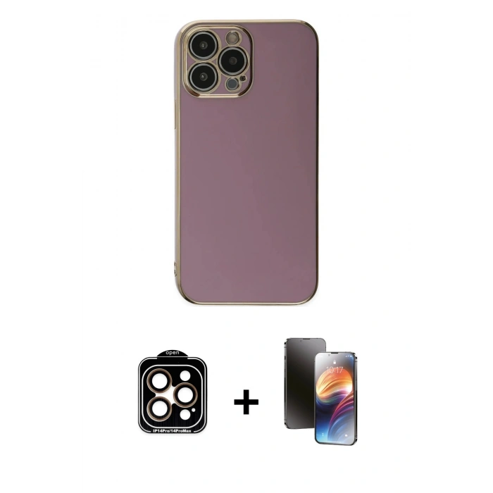ieg™ iPhone 15 Pro Max Kılıf Yankı Serisi - Siyah 3D Antistatik Mat Seramik Nano Ekran Koruyucu + Turuncu PVD Metal Kamera Lens